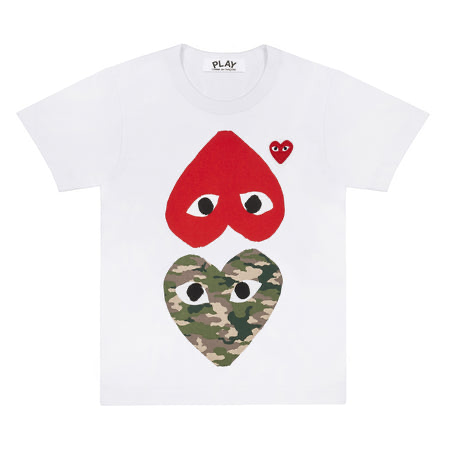 Play Comme Des Garcons -- เสื้อยืด Play Comme หัวใจทหารกับหัวใจแดงกลับหัว