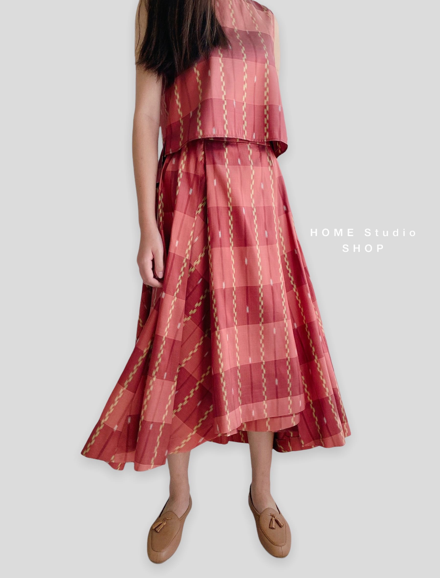 Flowing silk skirt: blush red