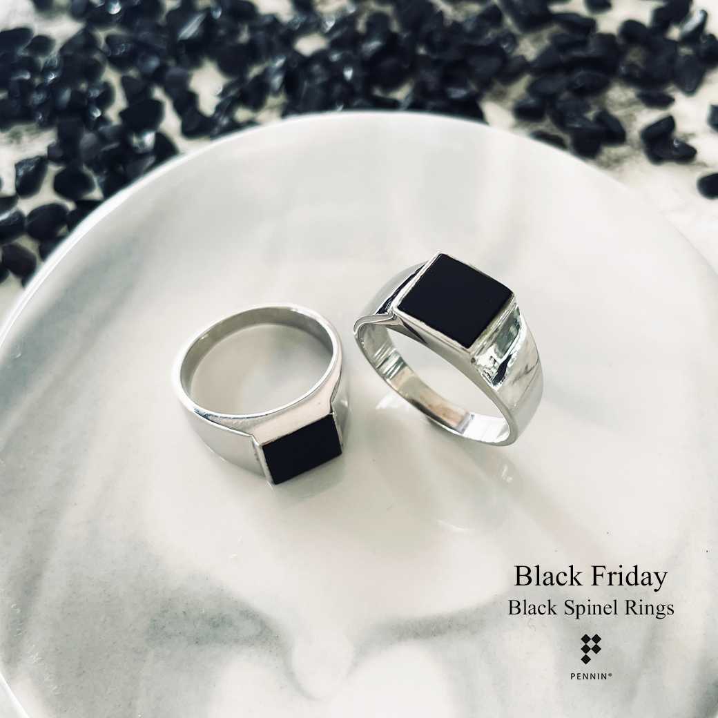RU85413 แหวนนิล Black Friday : Square III เงินแท้ ชุบทองขาว เสริมโชคลาภ เท่ มีสไตล์