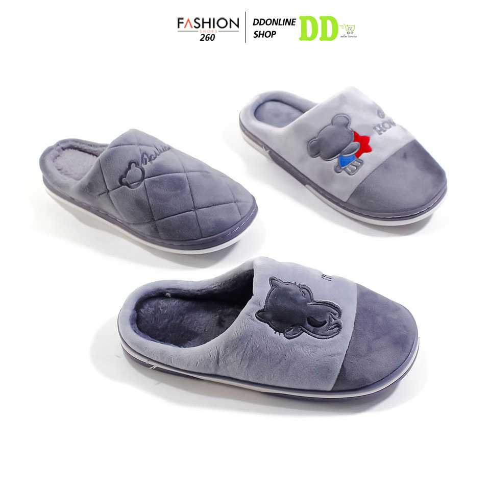 FASHION รุ่น 260 รองเท้าใส่ในบ้าน คละลาย ลายน่ารักๆ ผ้ากำมะหยี่ กันหนาว พื้นนิ่มมาก กันลื่นได้ดี