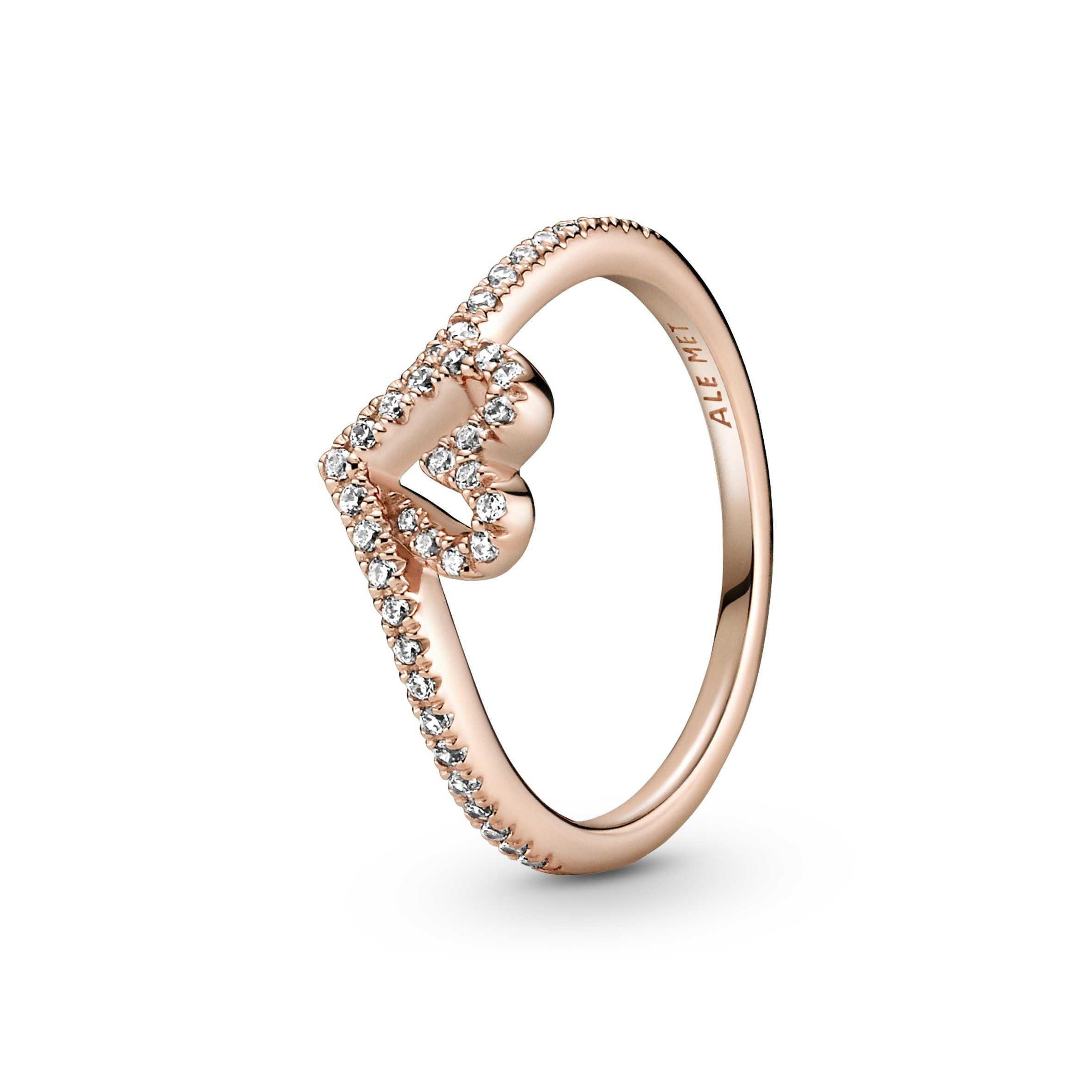 Heart and wishbone Pandora Rose ring with clear cubic zirconia