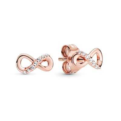 Infinity Pandora Rose stud earrings with clear cubic zirconia