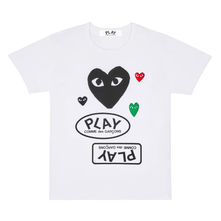 Play Comme Des Garcons -- เสื้อยืด Play Comme หัวใจหลายดวงสีดำแขนสั้น