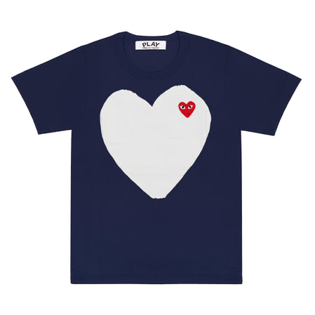 Play Comme Des Garcons -- เสื้อยืด Play Comme พื้นสีกรมหัวใจขาว