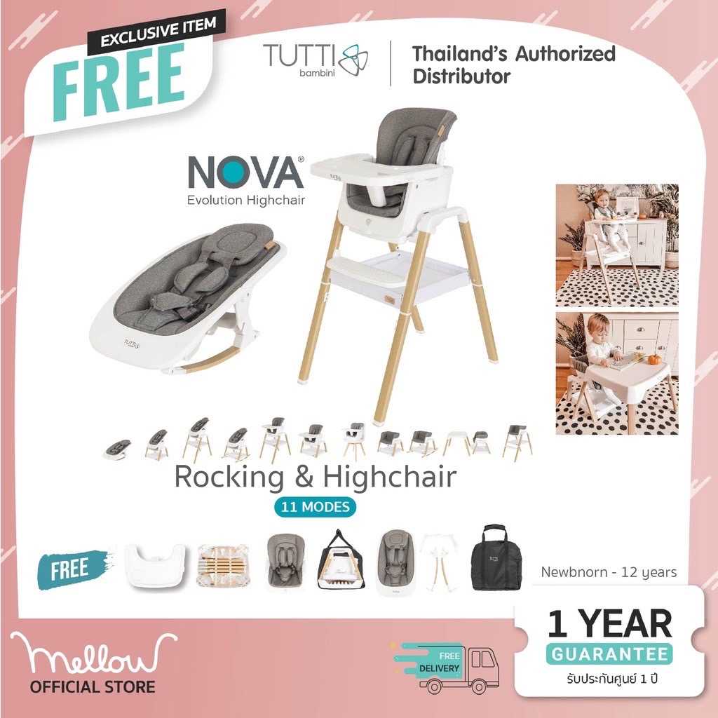 Nova Rocker & Highchair เซตเก้าอี้ทานข้าวเด็ก ปรับได้ 11 แบบ