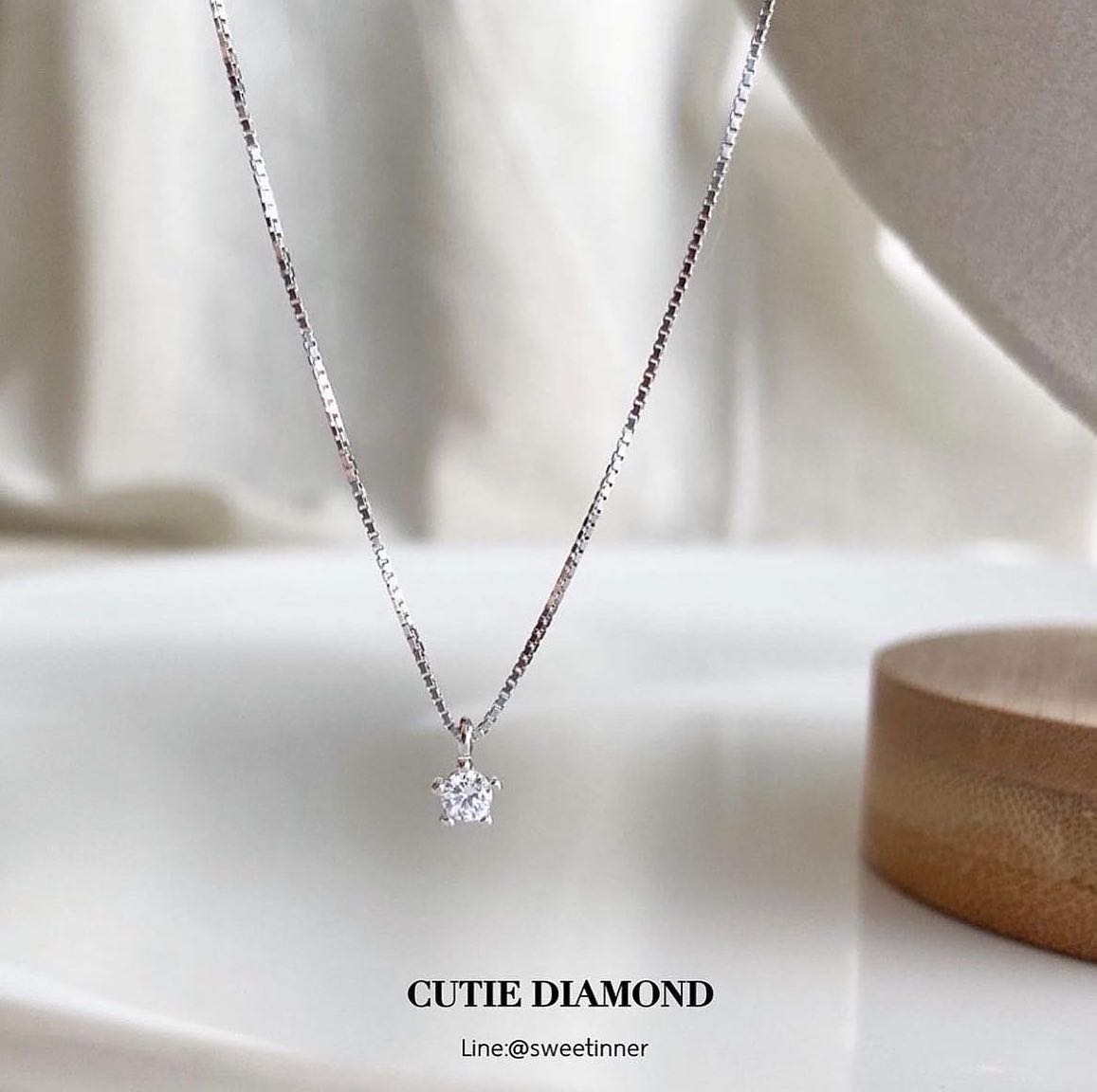 CUTIE DIAMOND เงินแท้92.5% สร้อยพร้อมจี้เพชรCZขนาดเล็กมินิมอล (ส่งฟรีEMS) #WOWITEM