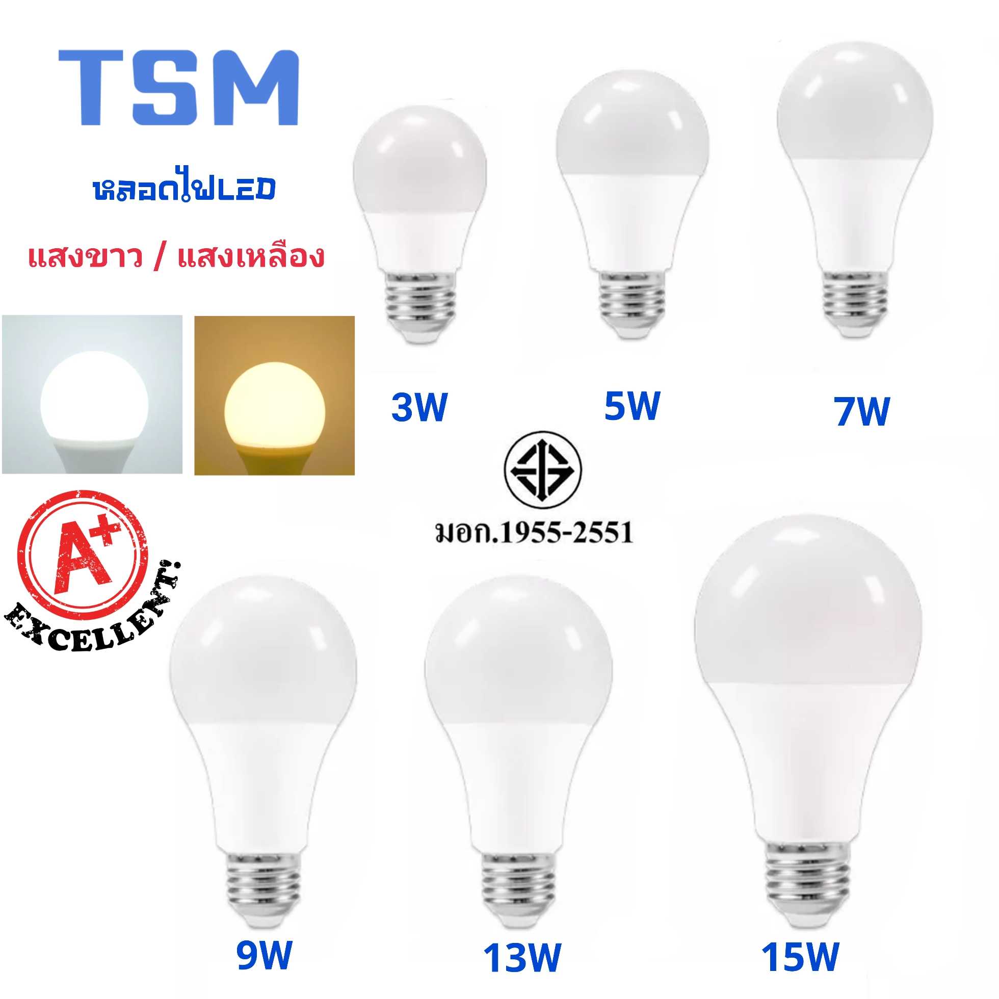 ขายส่ง หลอดไฟ TSM LED 3W / 5W / 7W / 9W / 12W / 15W หลอดLED หลอดไฟled ไฟปิงปอง ขั้วเกลียว E27
