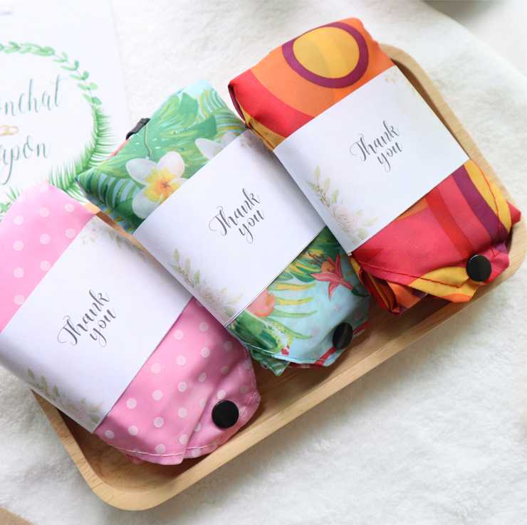 Happylife ของชำร่วย ของรับไหว้ ของขวัญปีใหม่ Shopping bag ถุงผ้า กระเป๋าพับได้ คละลาย