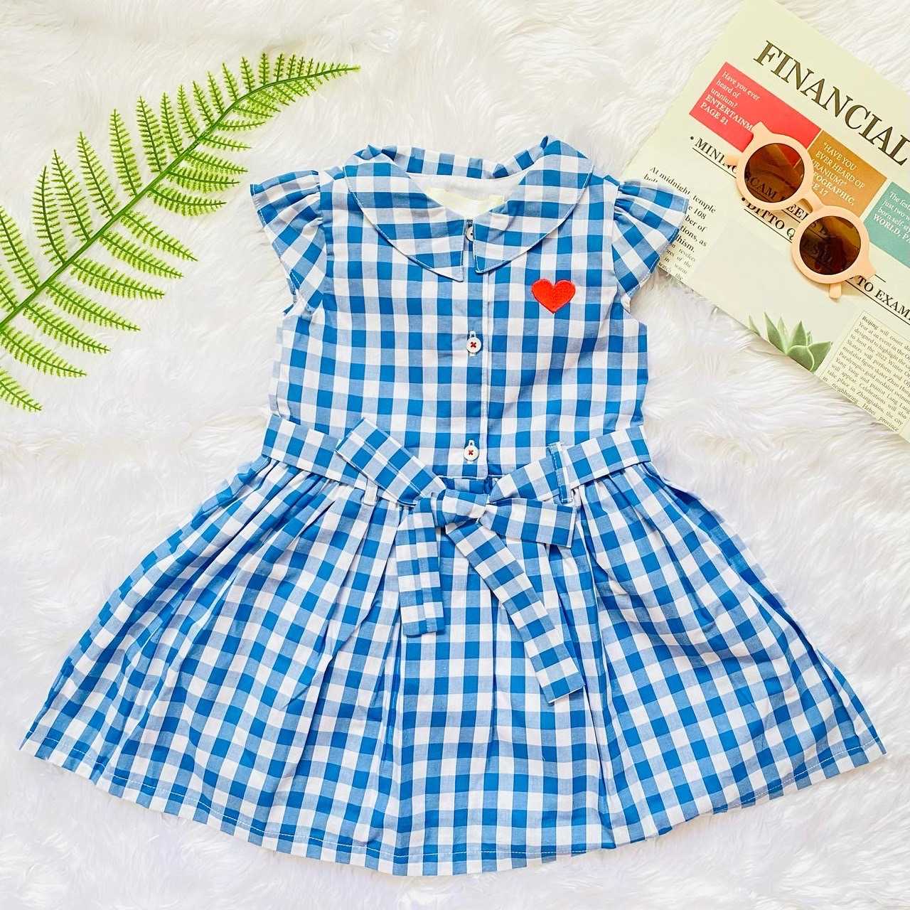 ( DS0019 ) เสื้อผ้าเด็กผู้หญิง ชุดเด็กผู้หญิง ชุดเดรสเด็กผู้หญิง ลายสก็อต สีฟ้า 1-4ปี 💙