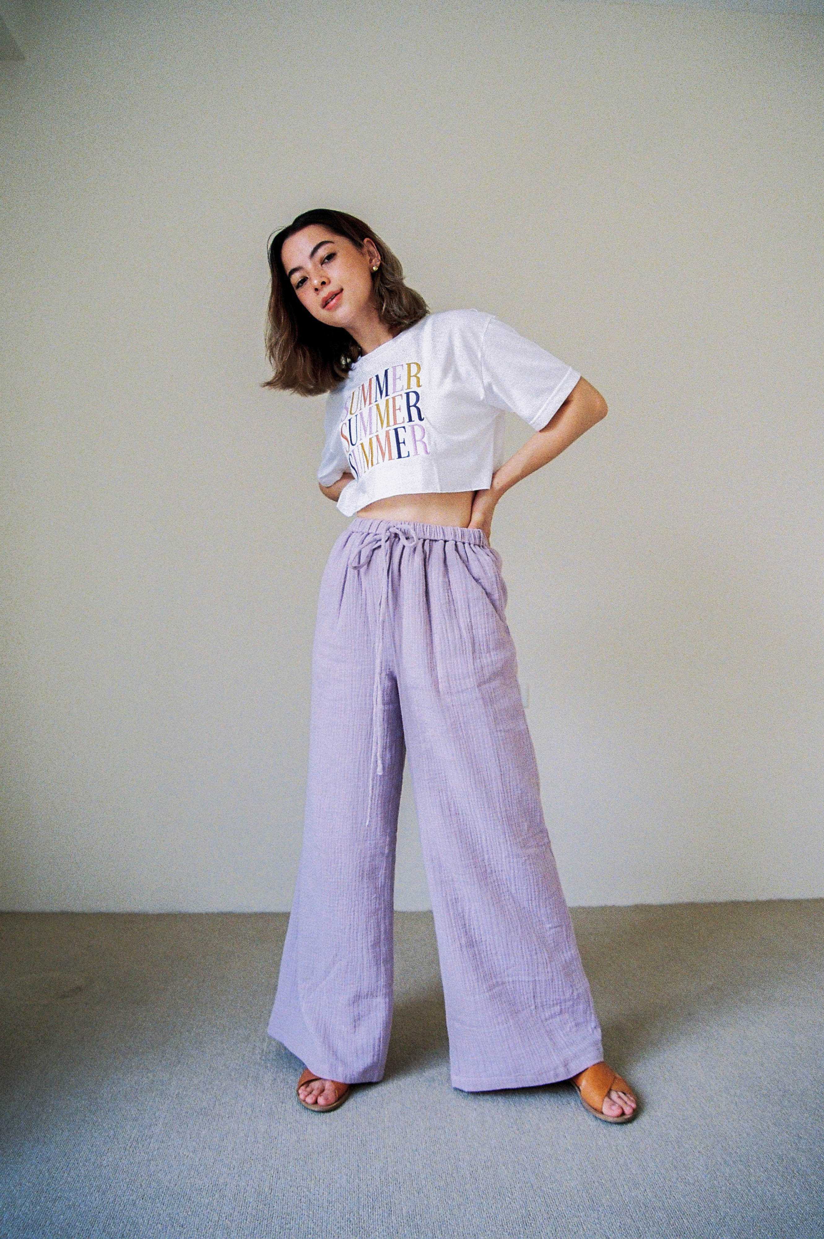 Seafoam Lilac Drawstring High Waist Beach Pants