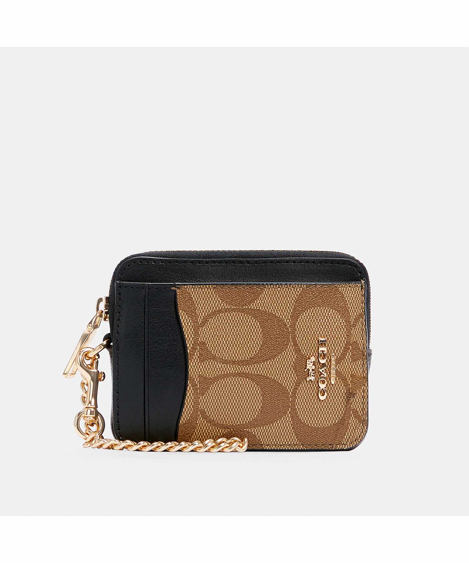 COACH ZIP CARD CASE IN BLOCKED SIGNATURE CANVAS C1885 IMNOX