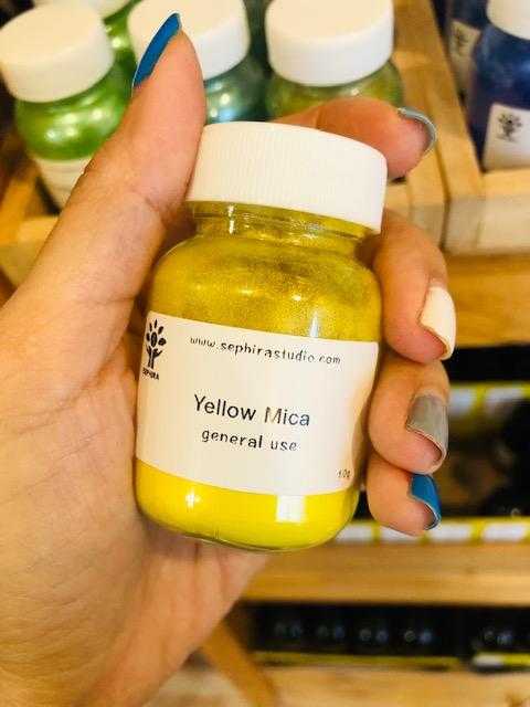 สีไมก้า สีเหลือง Yellow Mica Pigment Cosmetic เกรดเครื่องสำอาง ใช้ทำสบู่ ทำลิป ทำเรซิ่น ทำเทียน