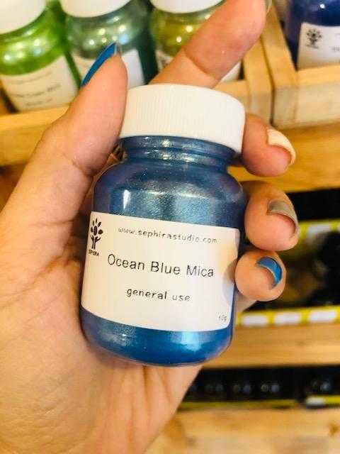 สีไมก้า สีฟ้าน้ำทะเล Ocean Blue Mica Cosmetic เกรดเครื่องสำอาง ทำสบู่ ทำลิป ทำเรซิ่น ทำเทียน