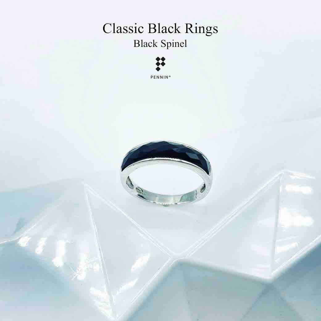 [SALE20%] R375Classic Black Ring แหวนนิล 4mm เหลี่ยมตาข่าย เงินชุบทองขาว ดึงดูดโชคลาภ ปกป้องคุ้มครอง