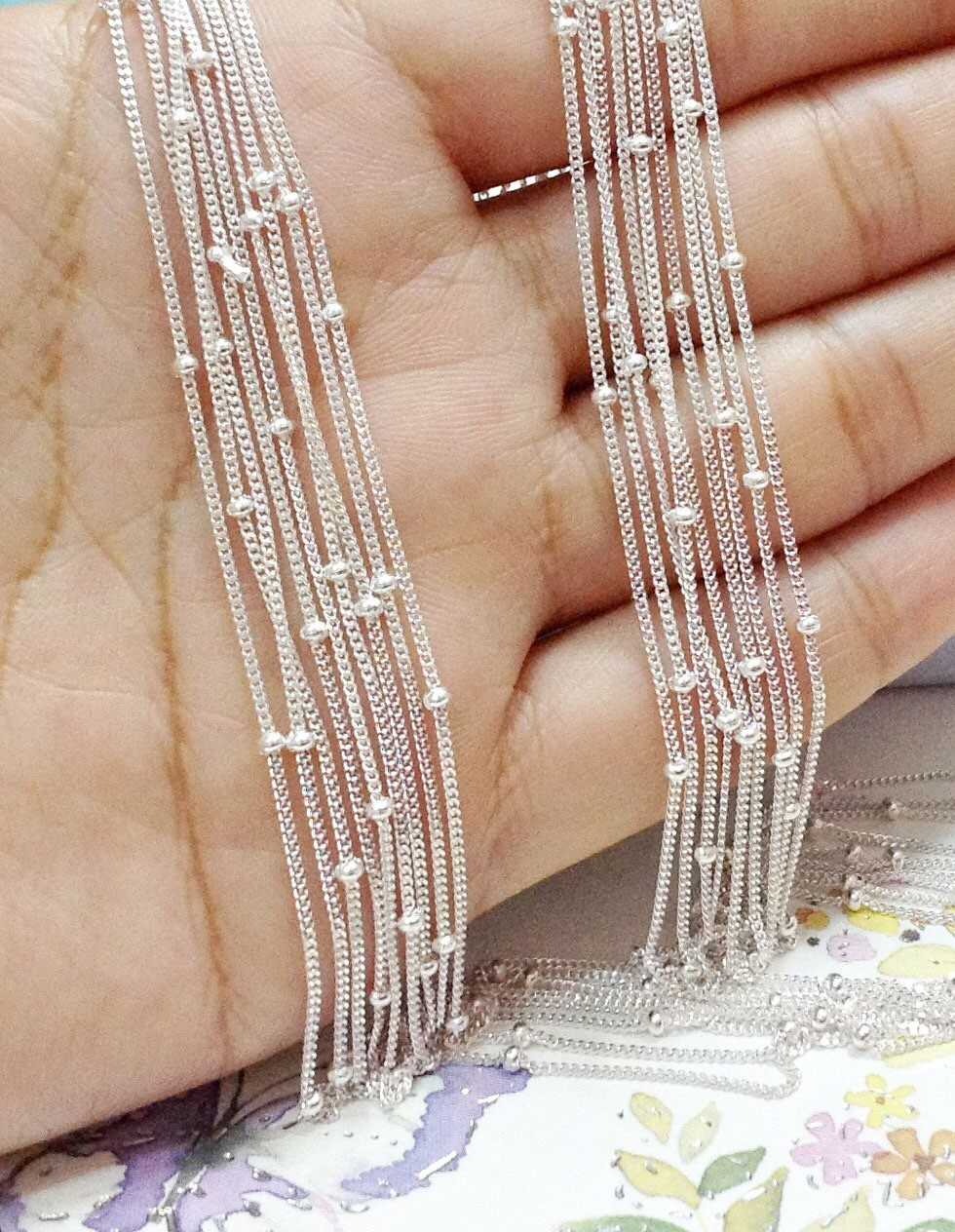 สร้อยเงินแท้ 92.5% ลายโซ่สลับหมุดกลมเส้นจิ๋ว ห้อยพระองค์เล็กๆก็สวย เหมากับผู้หญิง (งานอิตาลี)