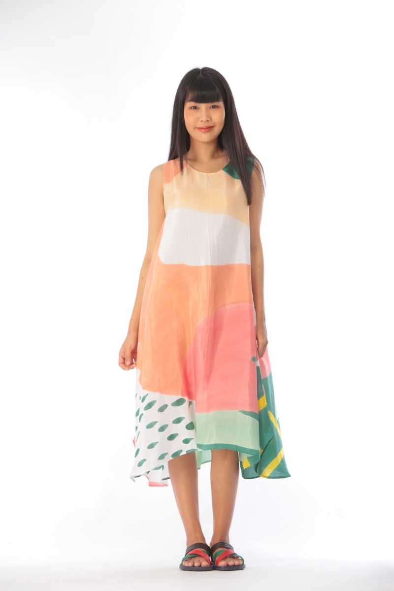 (Pre-order) Sac Sleeveless Dress Cotton Silk Hand paint