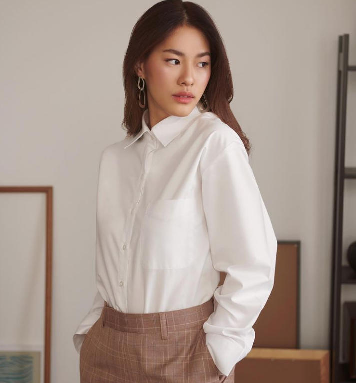 Co-cotton สีขาว Oversized shirt