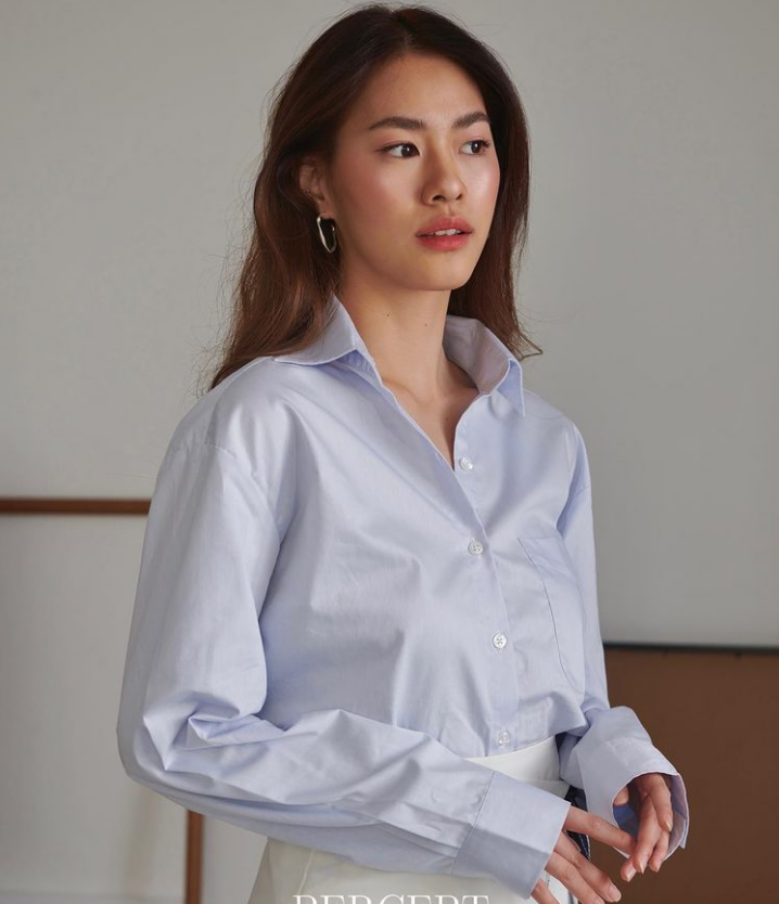 เสื้อเชิ้ต Oversized รุ่น Co-Cotton สีฟ้า