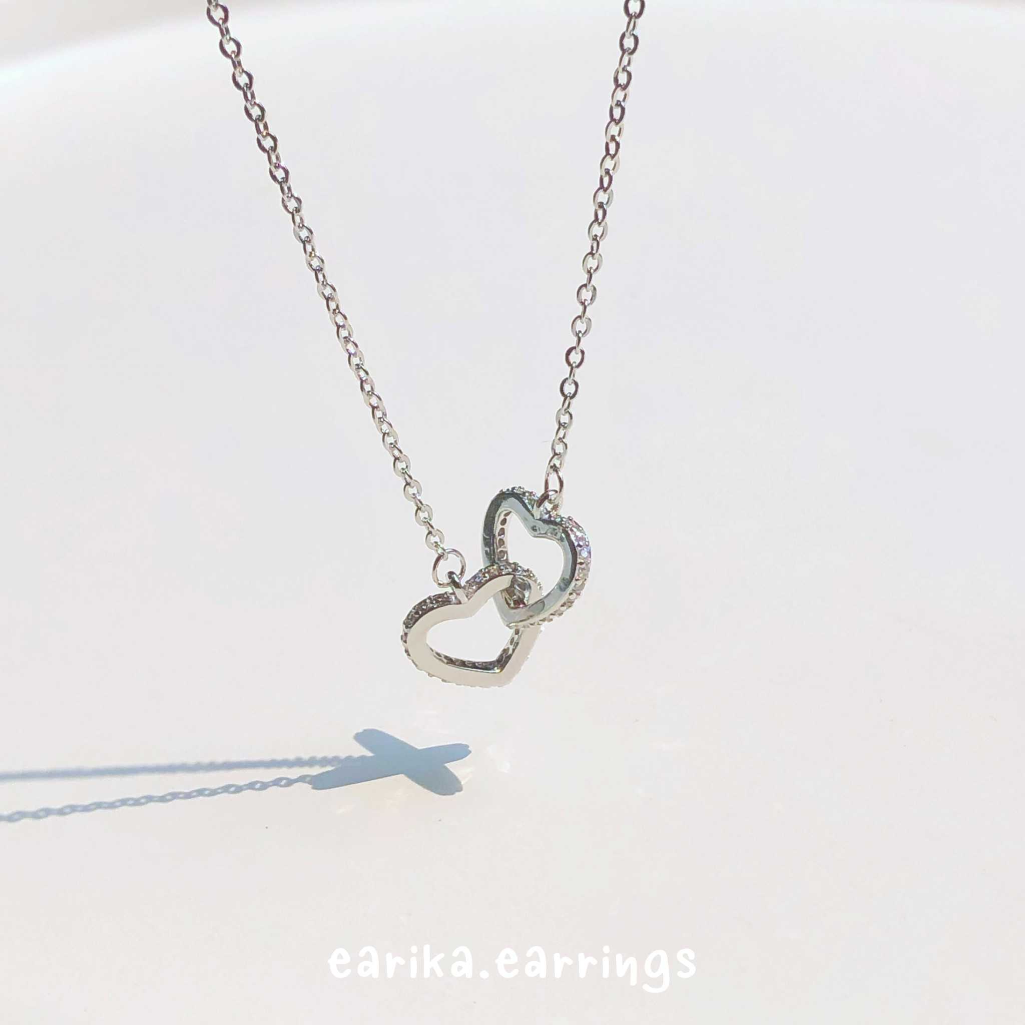 earika.earrings - double heart hook necklace สร้อยคอจี้หัวใจคล้องเงินแท้ S92.5 ปรับขนาดได้