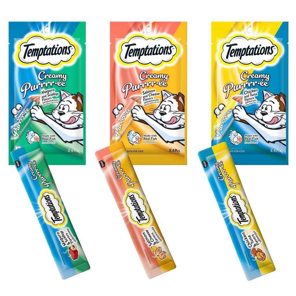 Temptations Creamy Puree ขนมแมวเลีย เทมเทชั่น ขนาด 48g (12g x 4 pcs)