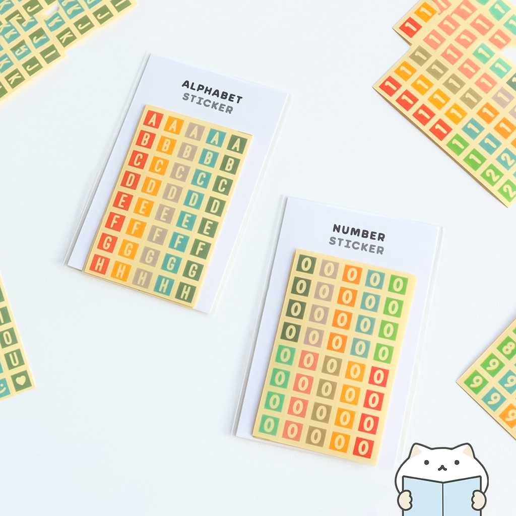 สติกเกอร์ ตัวเลข ตัวอักษร สี่เหลี่ยมจิ๋ว ⭐️ Square Letter DIY Sticker Sheet mimisplan