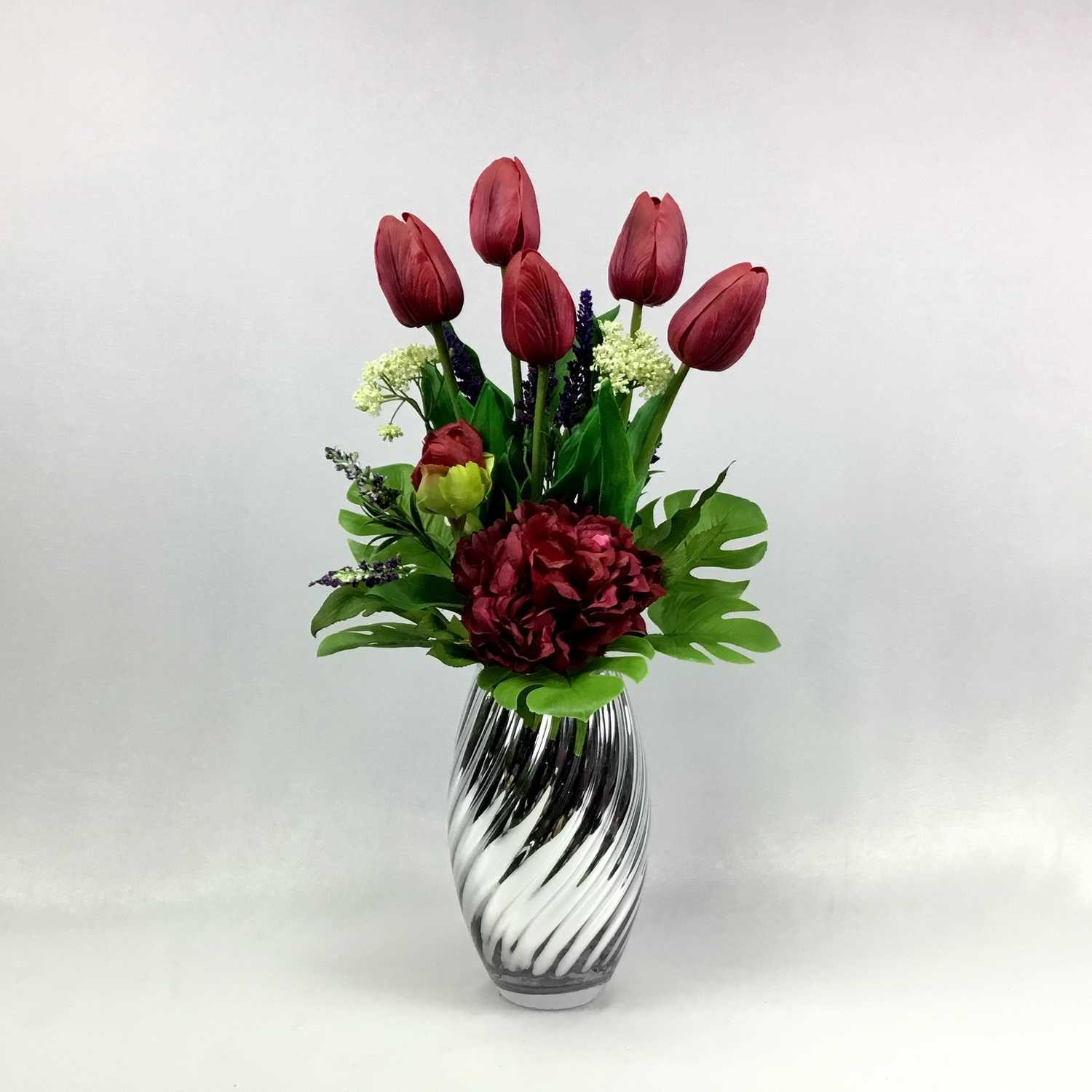แจกันดอกไม้ประดิษฐ์ โทนสีแดง FVD-64-23-N Burgundy