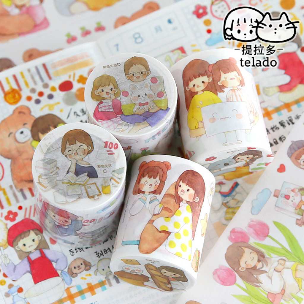 เทปตกแต่ง Telado Watercolor Girl 🎨 ม้วนใหญ่ ลายเยอะ Big Masking Tape MT DIY Washi mimisplan