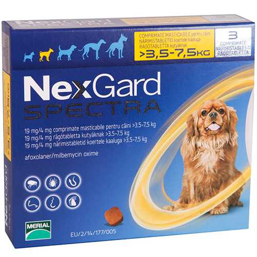 NEXGARD SPECTRA ยาเม็ดชนิดเคี้ยว ป้องกันเห็บหมัด สำหรับสุนัข น้ำหนัก 3.5-7.5 KG.