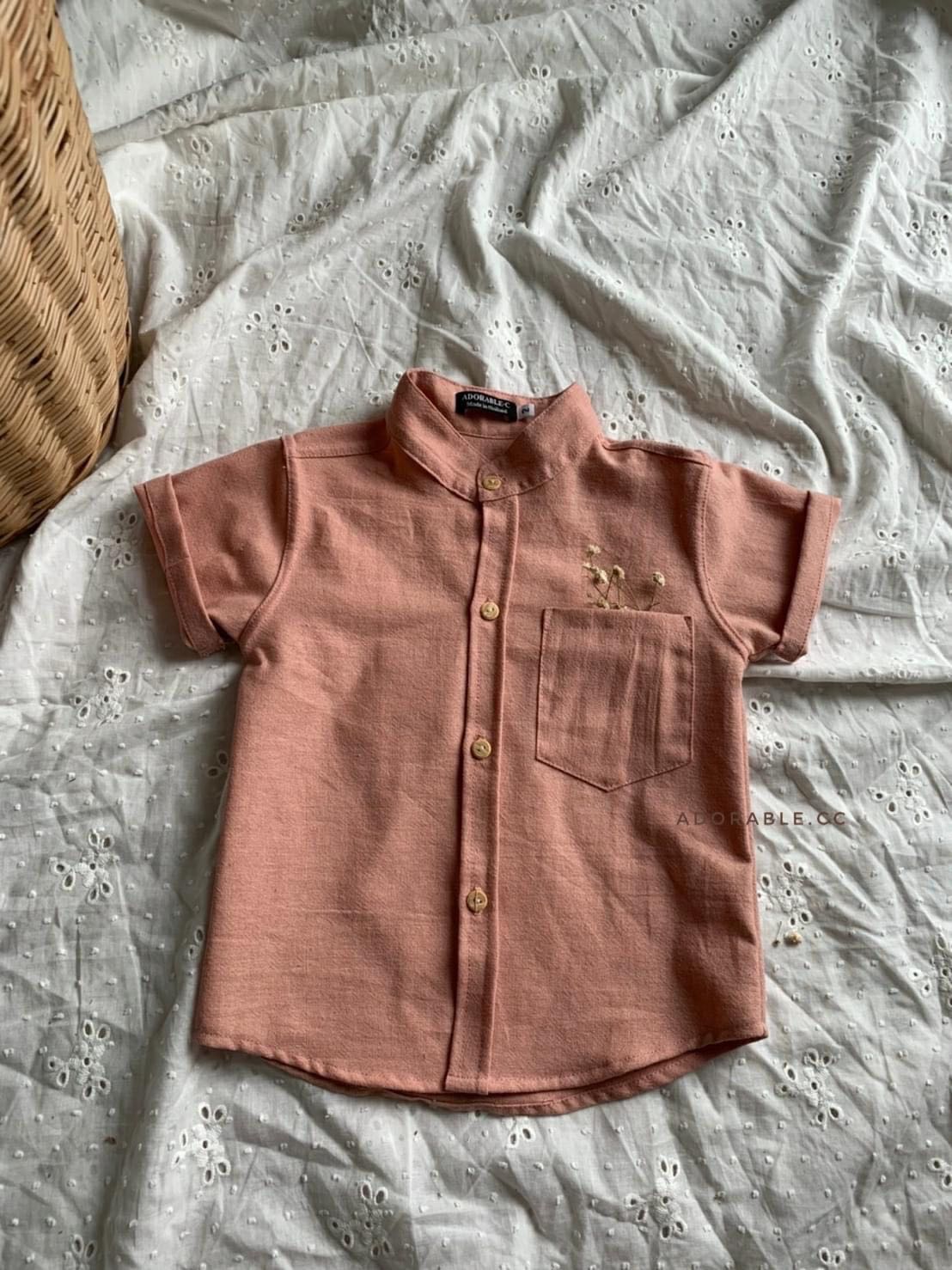 Boy shirt ผ้าฝ้าย คอจีน ( สีชมพู )
