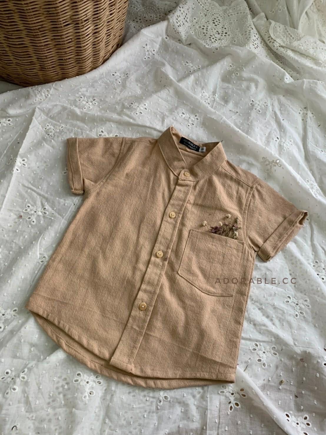 Boy shirt ผ้าฝ้าย คอจีน ( สีเบจ )