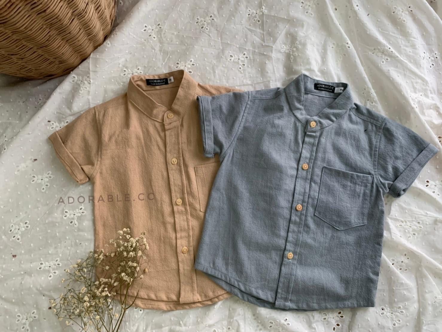 Boy shirt ผ้าฝ้าย คอจีน ( สีฟ้า )