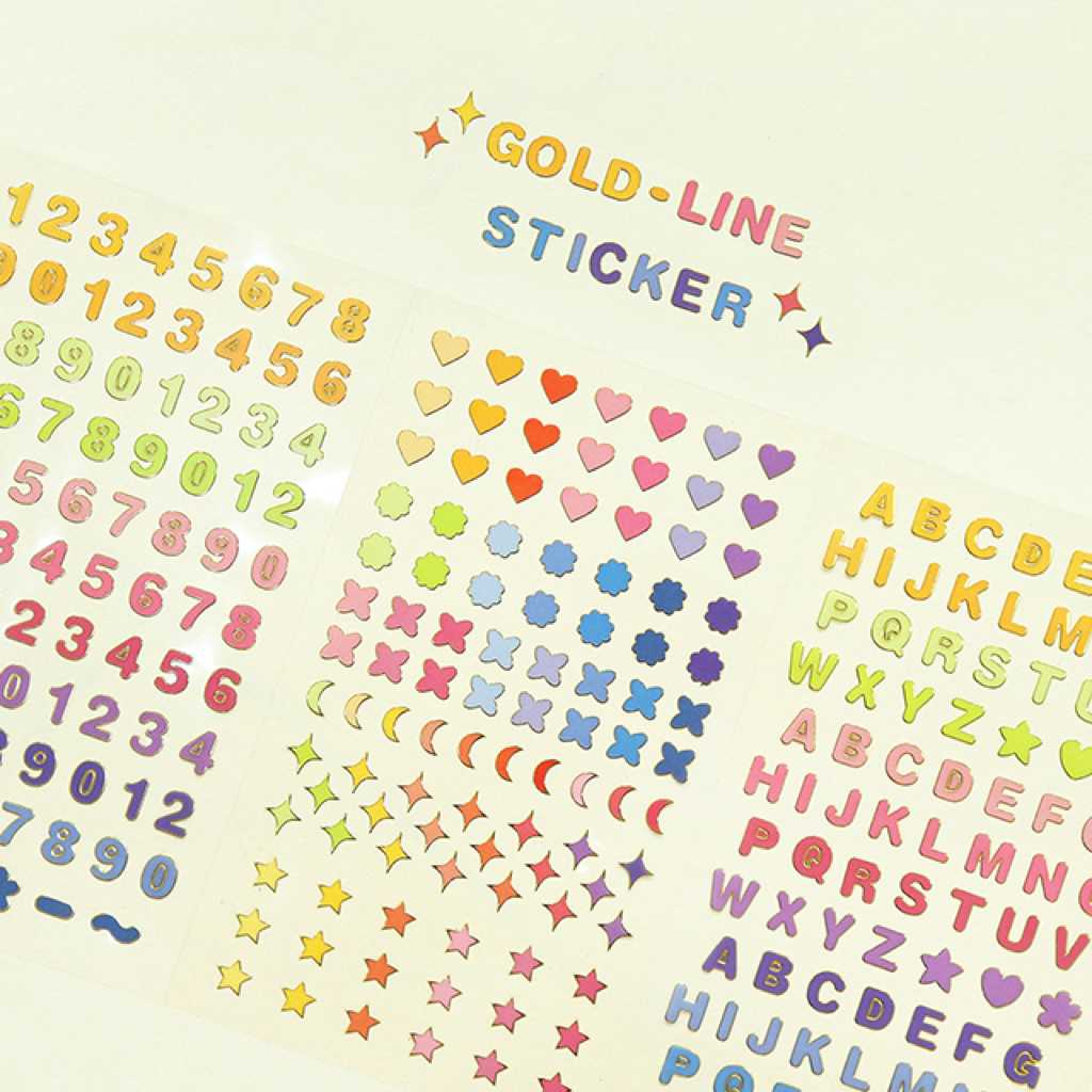 สติกเกอร์ Gold Line⭐ ตัวอักษร ตัวเลข Letter Number Alphabet Font PVC Sticker mimisplan