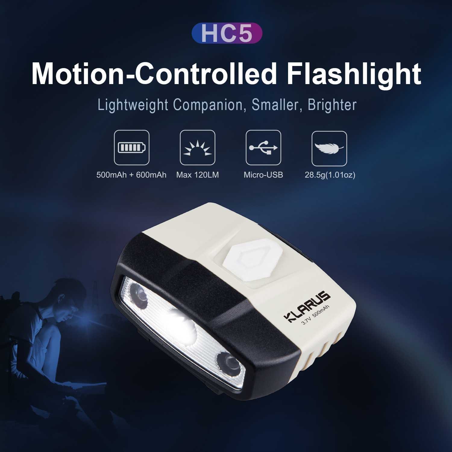 ไฟคลิปเหน็บ Klarus HC5  Motion Controlled Clip Light พร้อมเซนเซอร์เปิด ปิด ขนาดเล็ก เบา