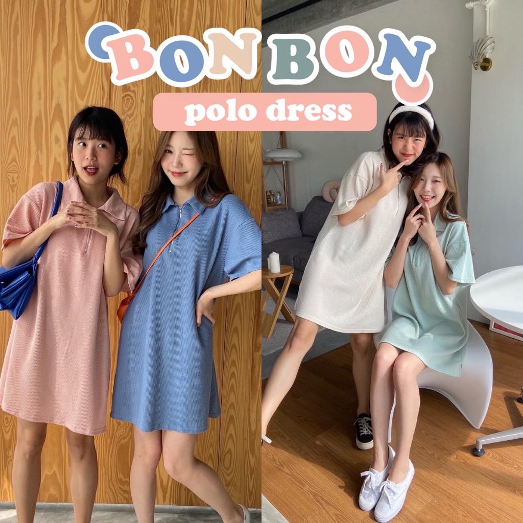 BON BON polo dress 🍡🎟  มินิโปโลเดรสสีพื้น pastel   (C7395)
