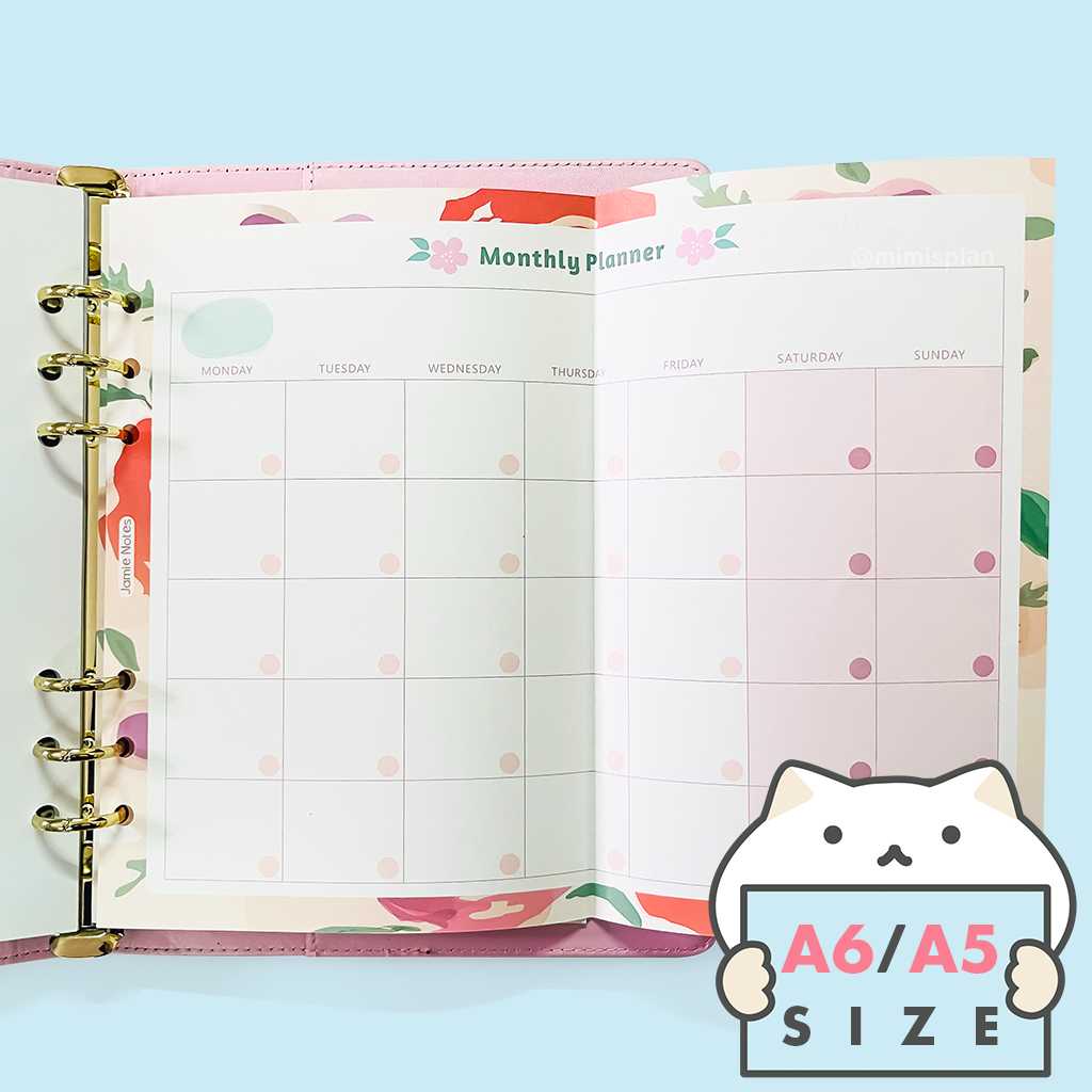 กระดาษรีฟิล 6 รู Monthly + To Do 2 ทบ⭐️ กางได้ 2 ทบ A6/A5 | Jamie Monthly  mimisplan