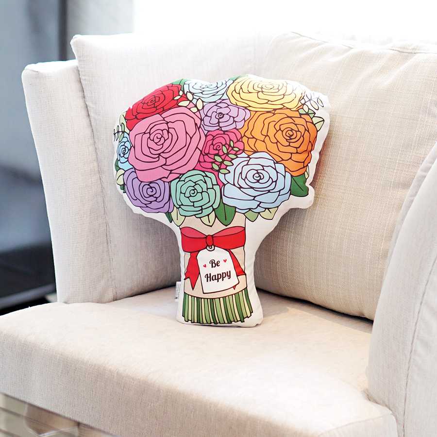 หมอนของขวัญ แบบพร้อมส่ง ลายช่อกุหลาบหลากสี Be Happy Colourful Rose Bouquet