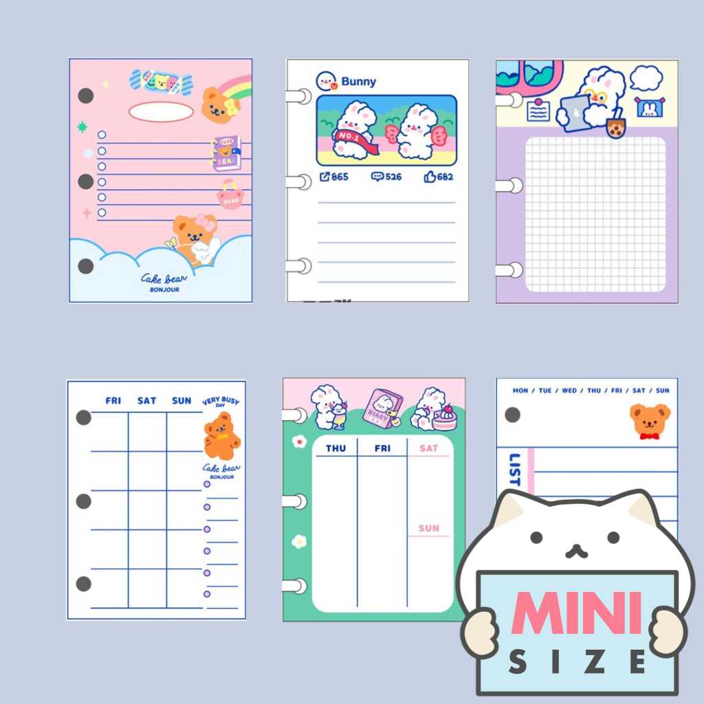 กระดาษรีฟิล 3 รู Mini Diary 🐻 50 แผ่น ขนาด Mini | Planner Refill Paper Insert 3 Holes mimisplan