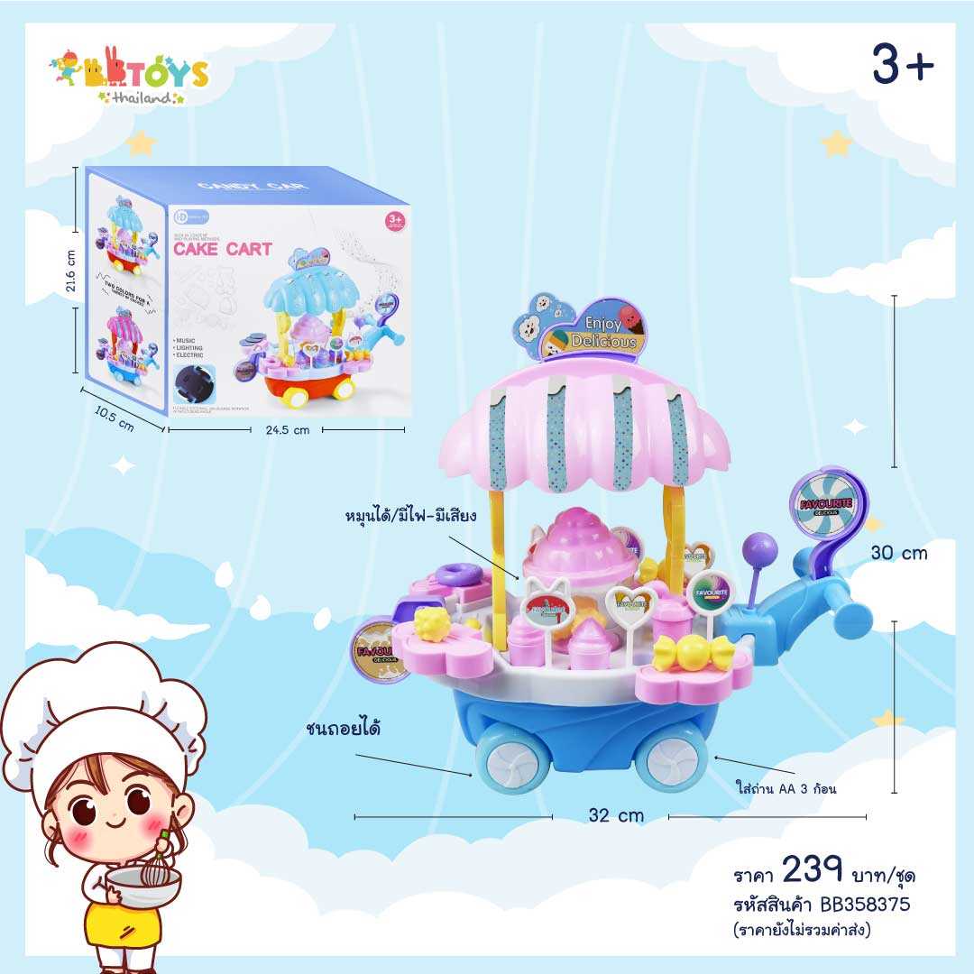 BBTOYSTH รถไอติมชนถอยมีไฟ-เสียงคละ 2 สี แดง ฟ้า