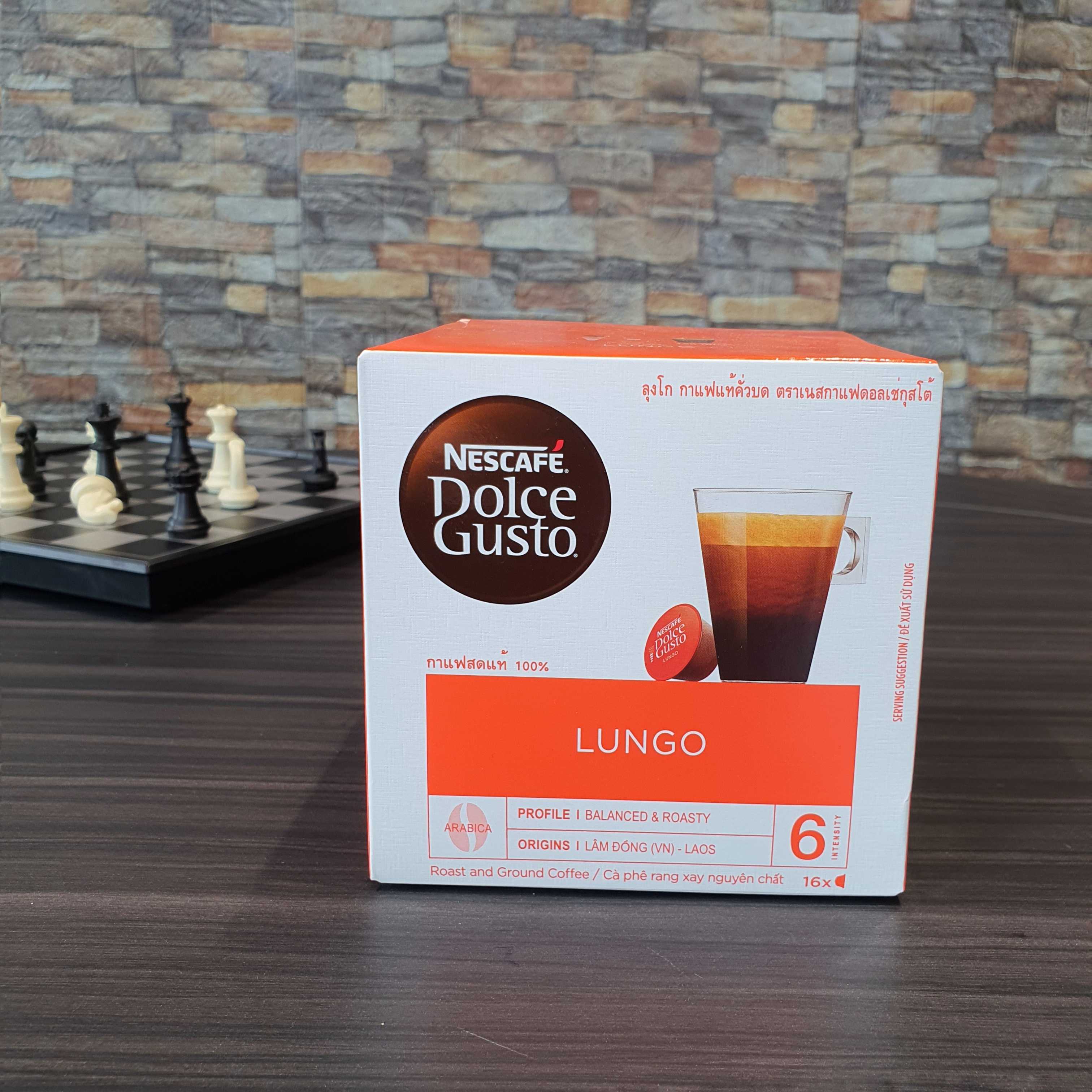 แคปซูลกาแฟ LUNGO Nescafe Dolce Gusto  กาแฟแคปซูล ลุงโก้ ความเข้ม 6 จาก 11 ( 1 กล่องมี 16แคปซูล)