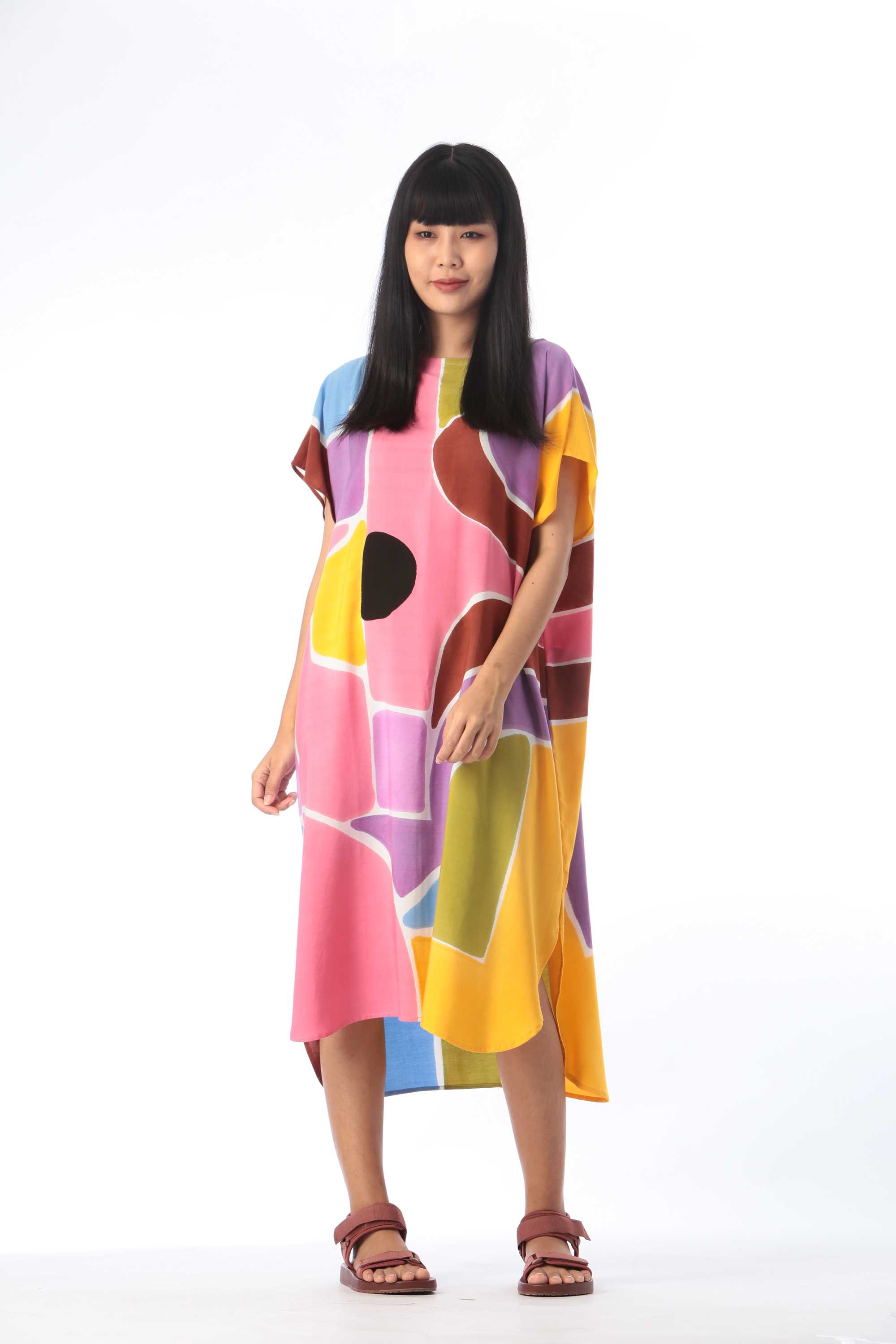 (Pre-order) Kaftan แขนในตัวและผ่าข้าง Cotton Rayon Hand Paint คาฟทานคอตต้อนเรยอนแฮนด์เพ้นท์