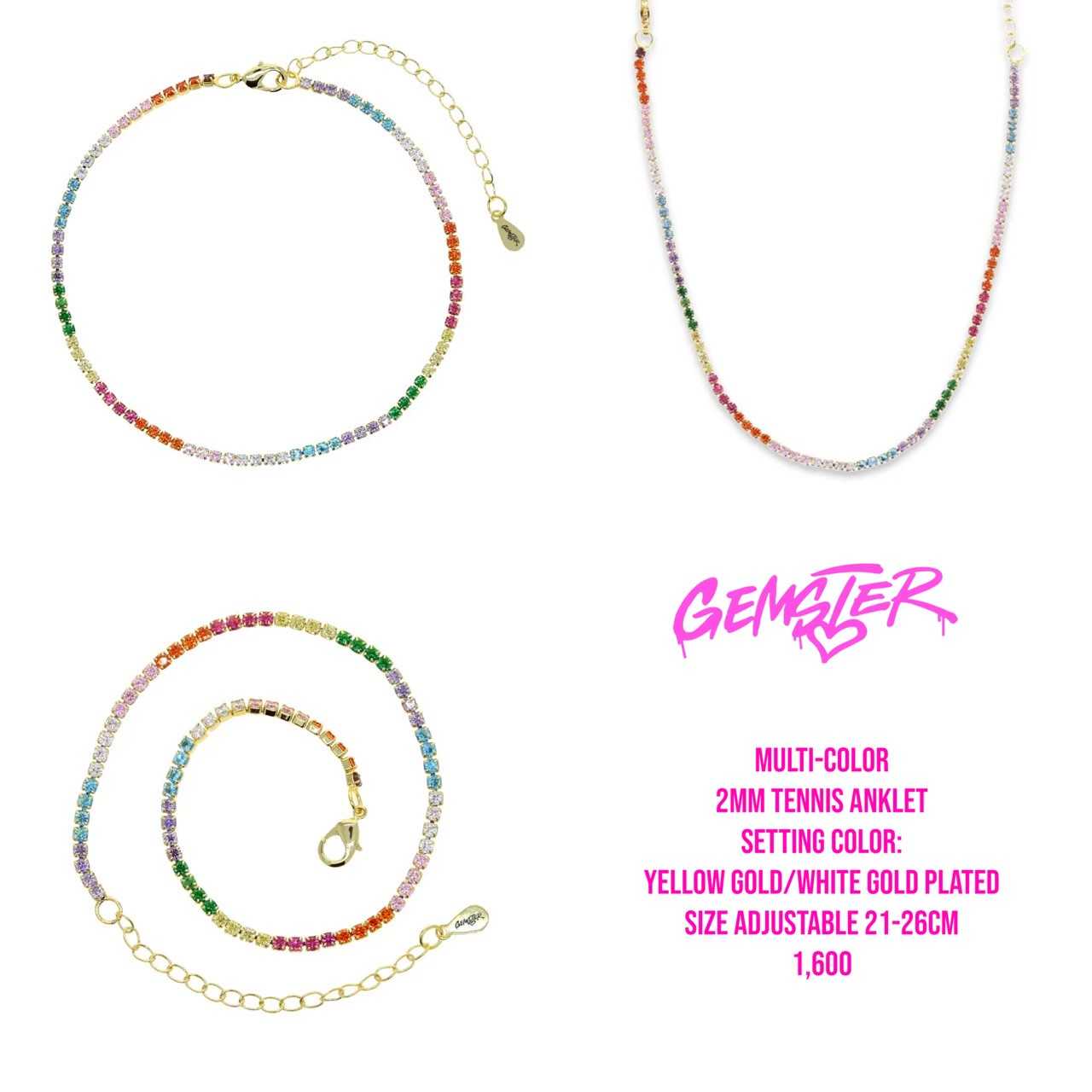 [พร้อมส่ง-Sample sale] 2mm Multi-Color  Tennis Anklet (Size Adjustable 21-26 cm)