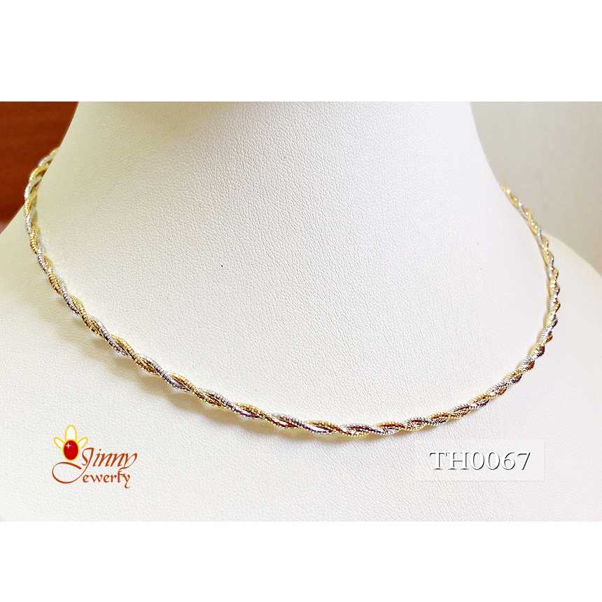 สร้อยคอเงินแท้ 92.5% ชุบ 2 กษัตริย์ สร้อยโชคเกอร์  Choker ลาย Omega เกลียวตัดลาย (ไม่รวมจี้)