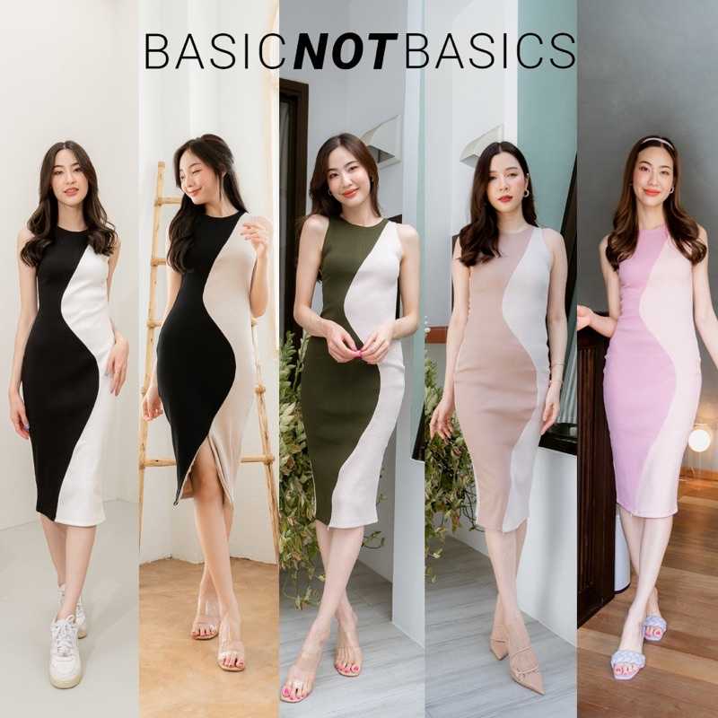 Curve dress แบรนด์แท้100% เดรสทรงโค้ง แต่งสองสี เดรสไหมพรม เดรสออกงาน (พร้อมส่ง)