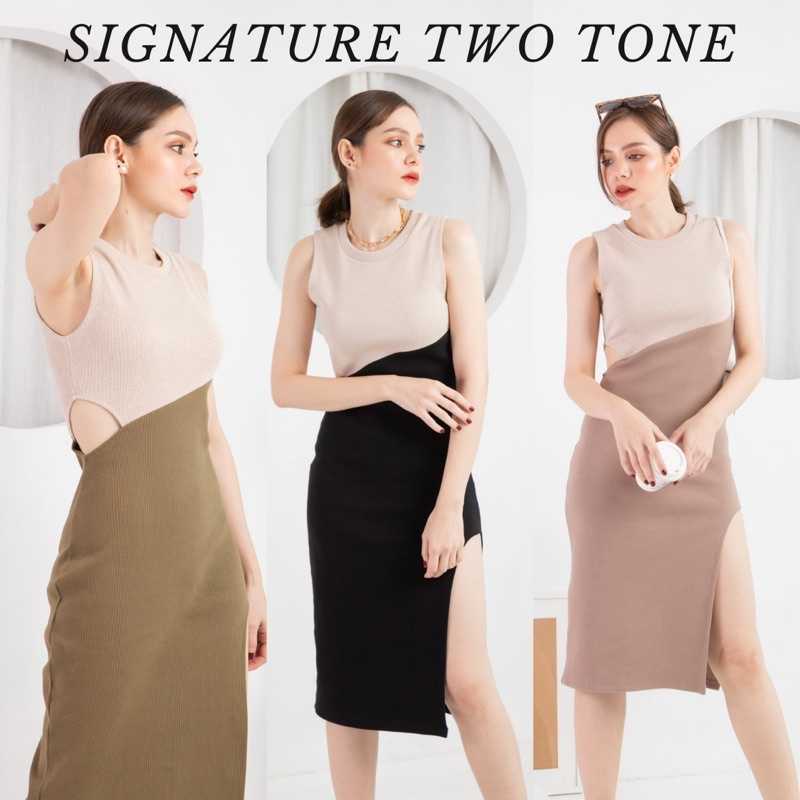 Basicnotbasics - Signature two tone เดรสทูโทน แบบใหม่ (พร้อมส่ง)