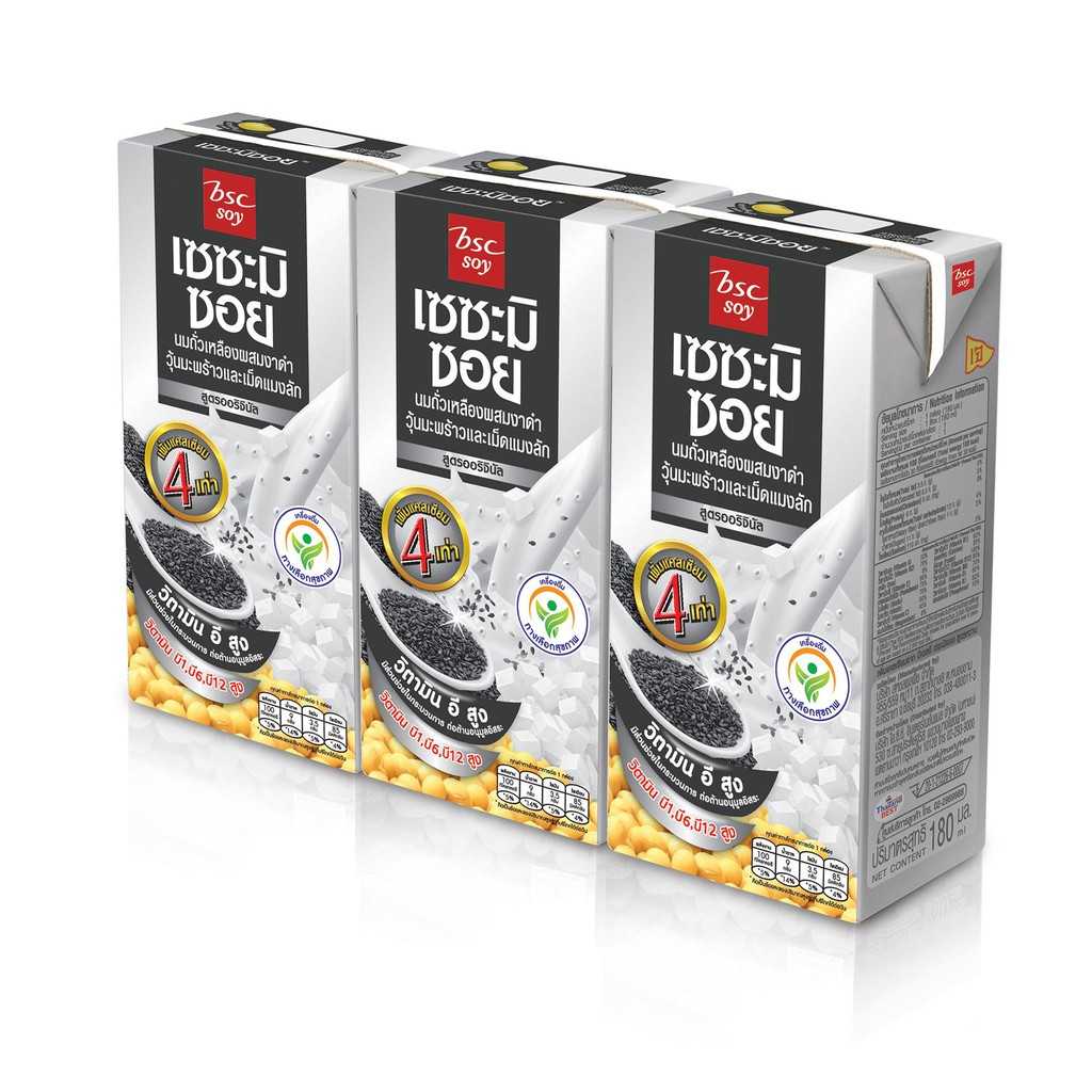 เซซะมิซอย นมถั่วเหลืองผสมงาดำวุ้นมะพร้าวเม็ดแมงลัก 180มล.x3 8851919600155 (07)