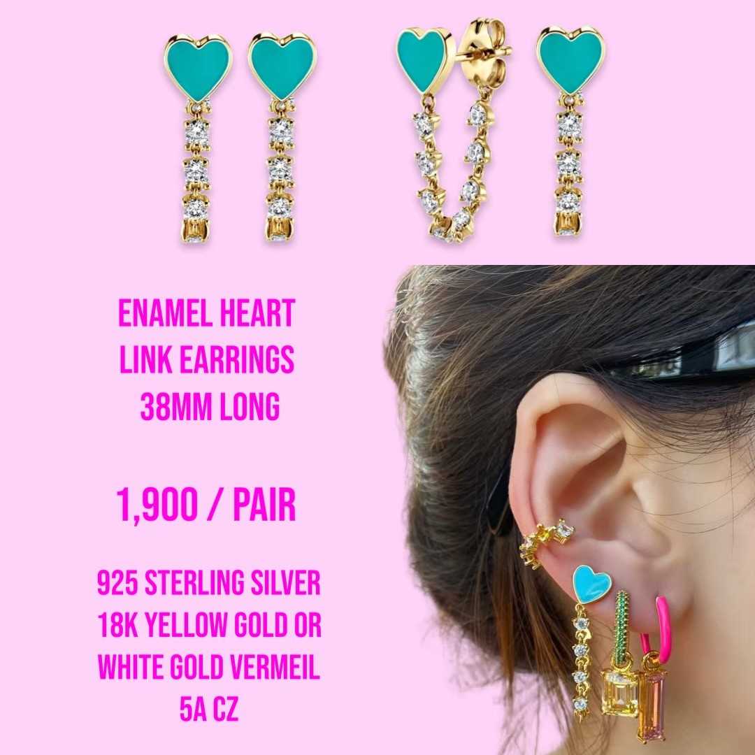 [พร้อมส่ง] Enamel Heart Link Earrings (38mm Long)
