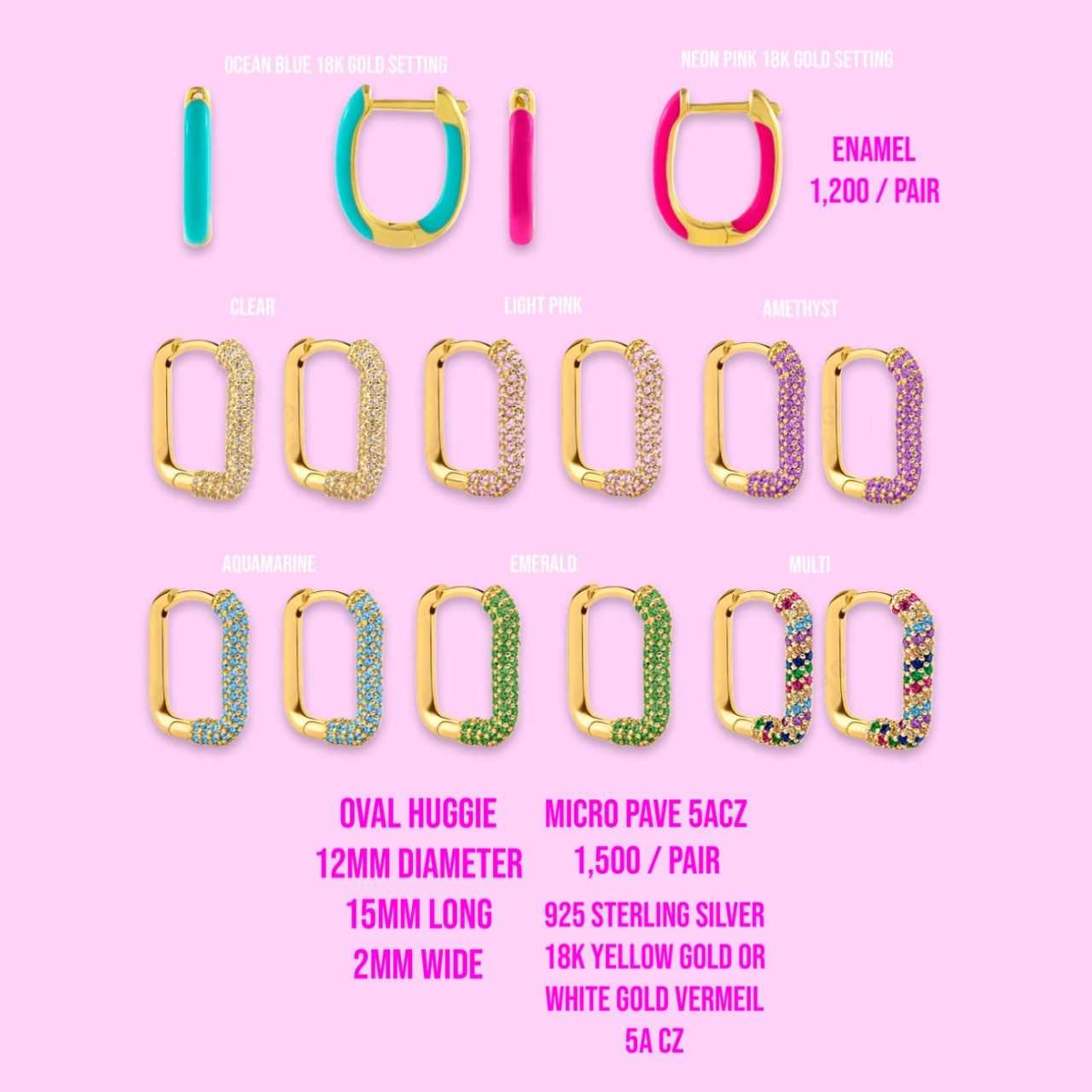 [พร้อมส่ง] Oval Huggie  Micro Pave 5A Cz and Enamel (8 Colors)