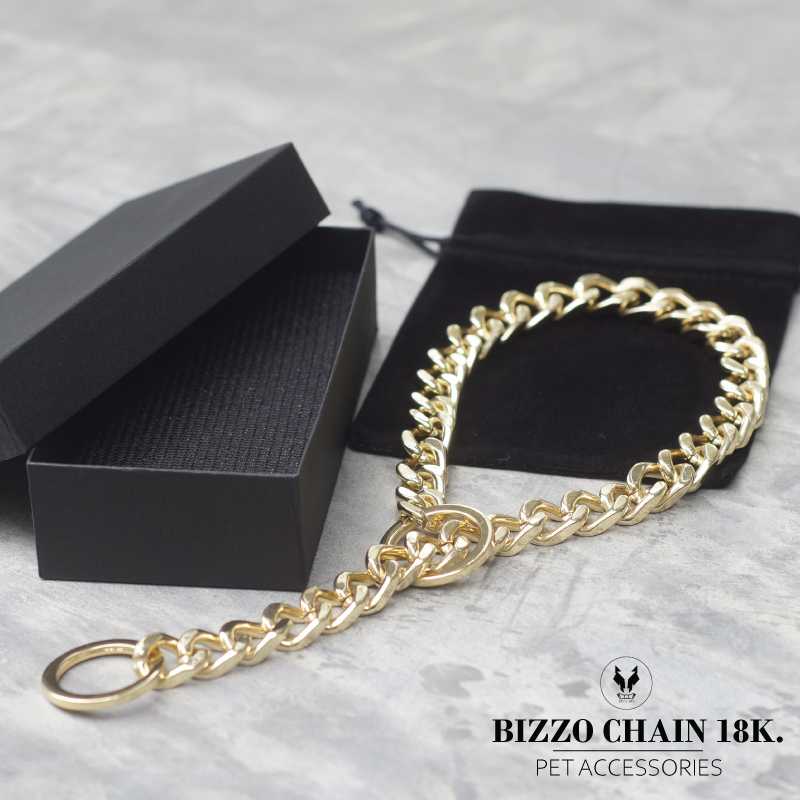 โซ่กระตุกสุนัข รุ่นBIZZO CHAINS GOLD18K.