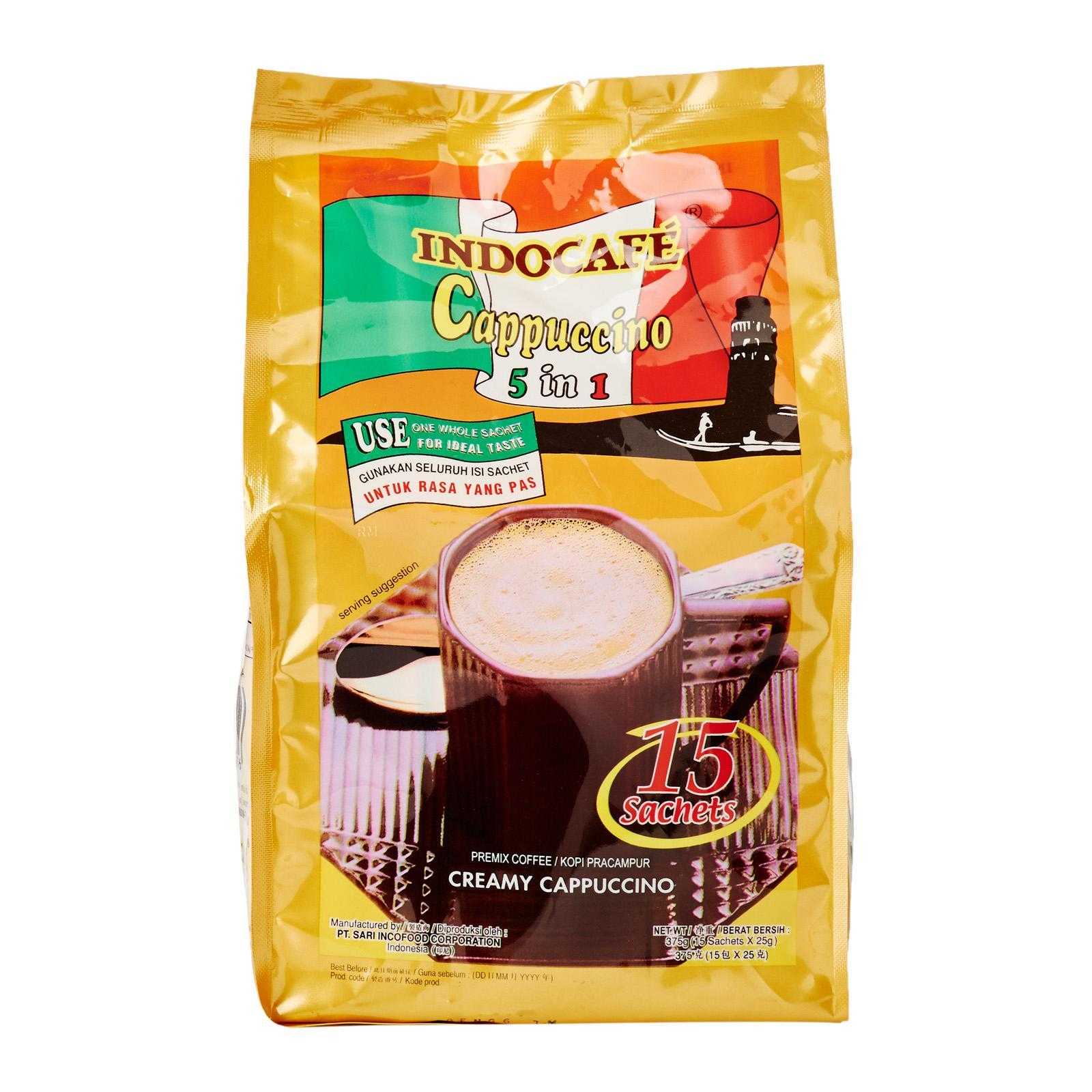 กาแฟปรุงสำเร็จ ตรา อินโดคาเฟ่ คาปูชิโน่ 5อิน1 25x15ซอง 9311931059106 (07)