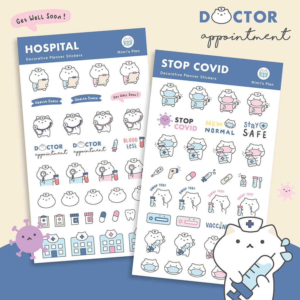 สติกเกอร์ Health 🏥 บันทึกสุขภาพ สติ๊กเกอร์ แต่งแพลนเนอร์ Decorative Planner Stickers mimisplan